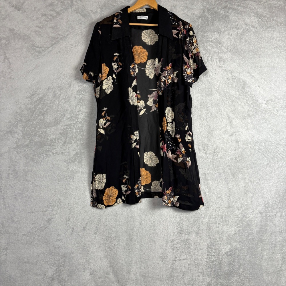 Vintage Black Floral Sheer Kimono Jacket Rayon M/L Boho Festical Party